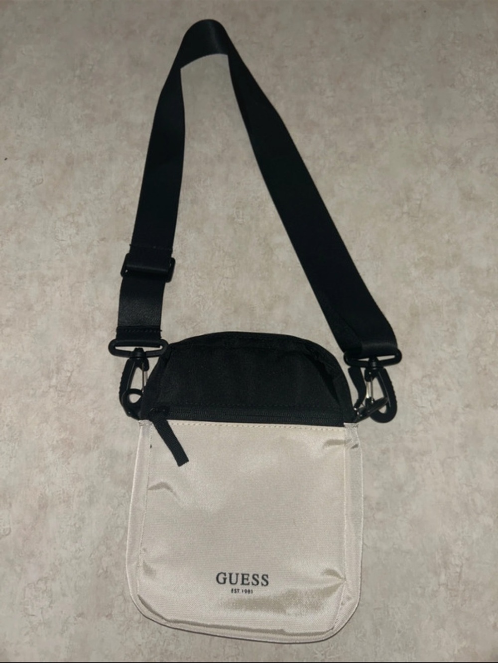 GUESS Black and Cream Women's Crossbody Bag